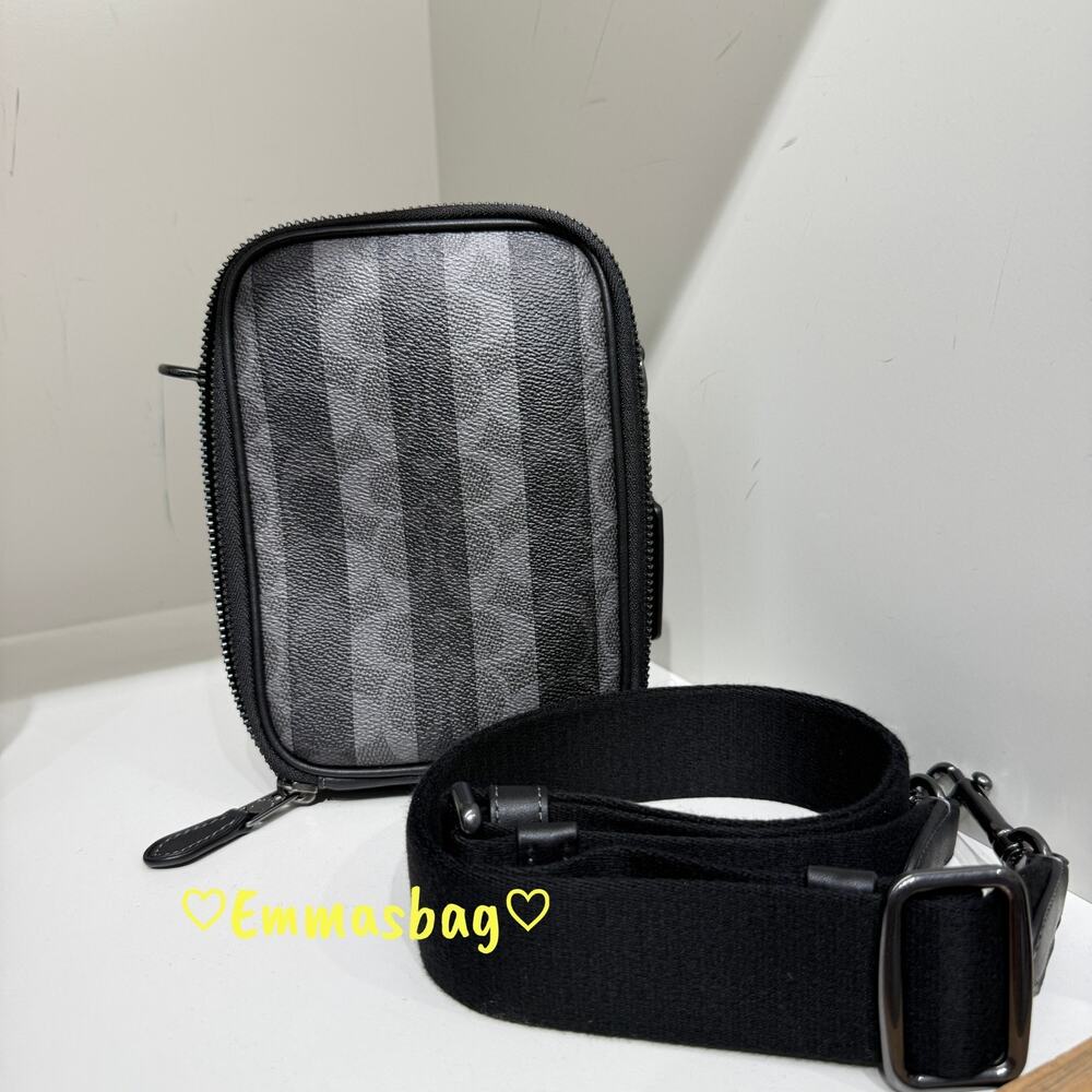 Coach Stanton Crossbody Bag In Signature Canvas Stripes CEB29 Gunmetal/Black - Picture 15 of 16